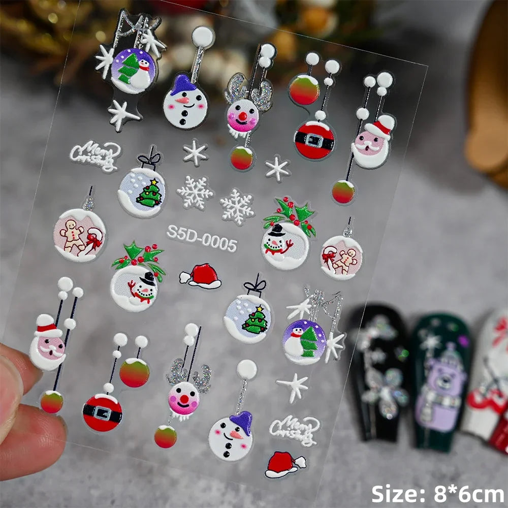 5D Embossed Gingerbread Man Nail Art Sticker Cute Christmas Winter Santa Claus Snowflake Elk Engraved Slider Manicure Decoration (ONLINE ORDER ONLY)