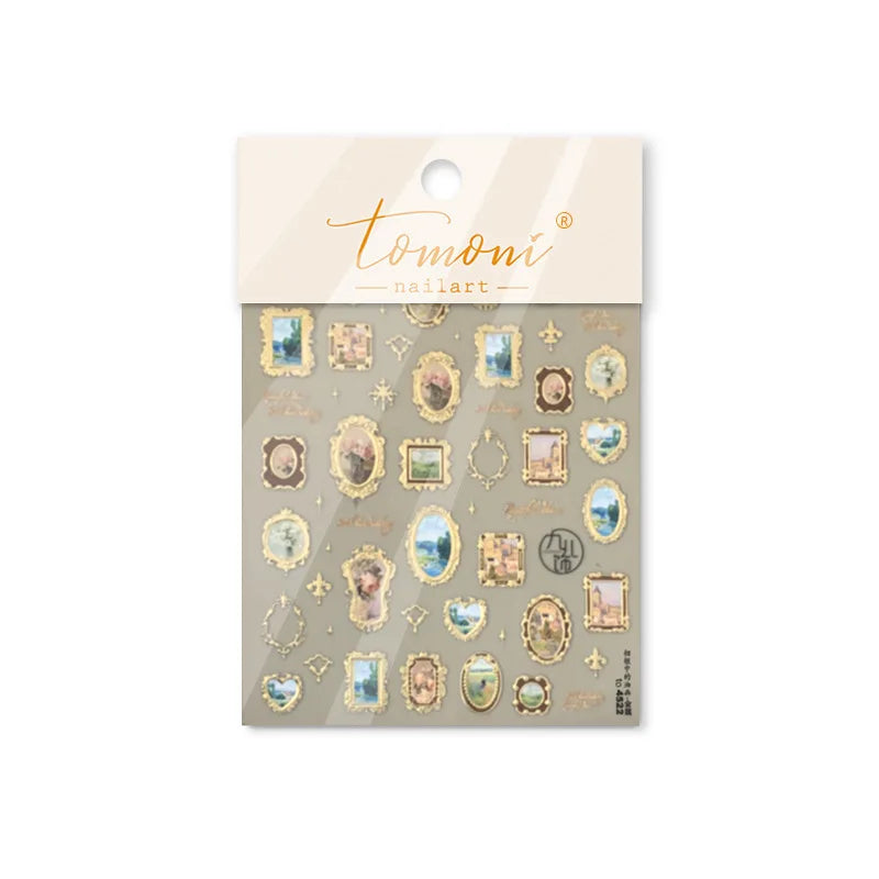 Retro Rose Gold Silver Totem Picture Photo Frame Flower 5D Self Adhesive Nail Art Stickers 5D Shiny Rhinestone Manicure Decals (ONLINE ORDER ONLY)