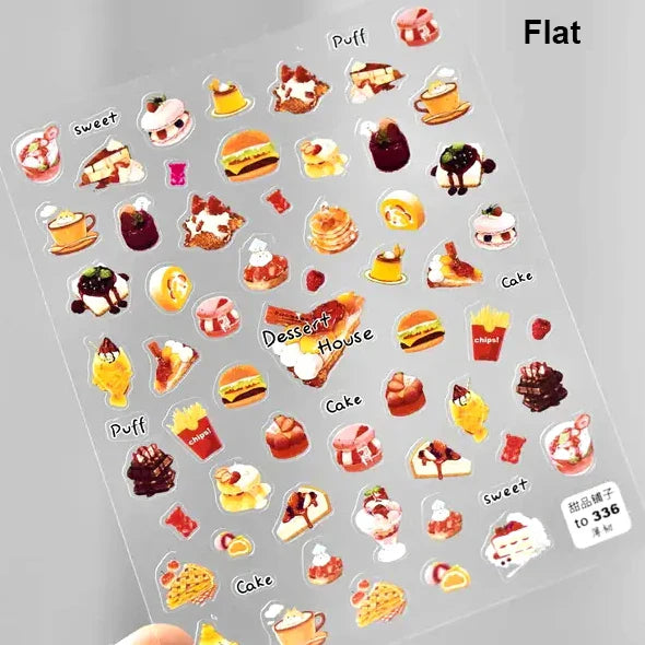 Chic Cute Cheese Ice Cream Pudding Bowknot Strawberry Muffin Stars Cake Embossed Heart Adhesive Nail Art Sticker Manicure Decals (ONLINE ORDER ONLY)
