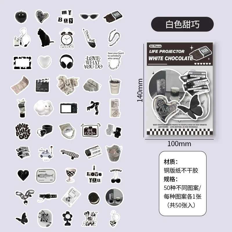 50pcs/lot Korean ins Scrapbook Stickers Life Projector Series Art Craft Sticker Decorative Diary Planner Cute Stationery Sticker (ONLINE ORDER ONLY)