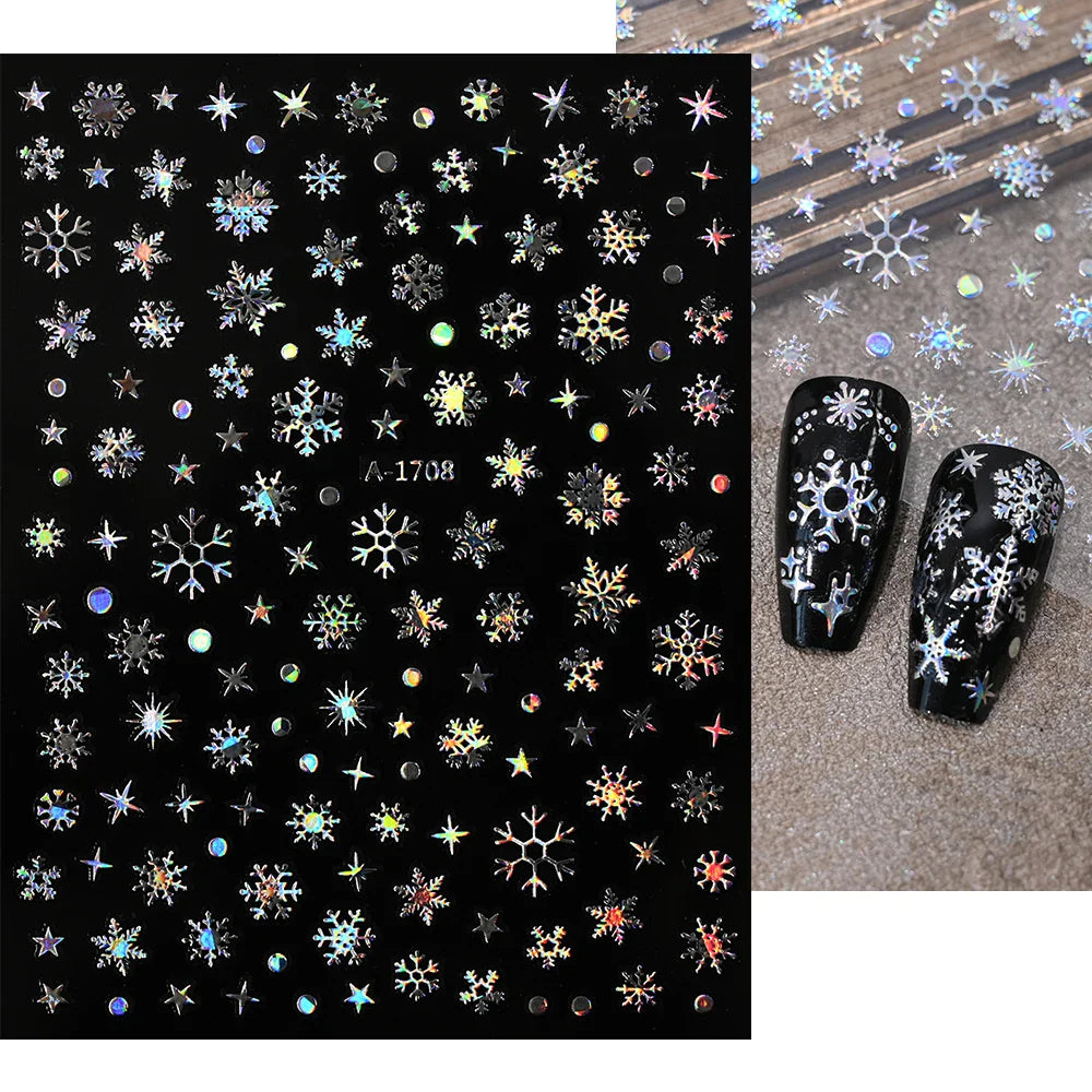 3D Snowflake Nail Art Decals Sliver Bronzing 3D Christmas Nail Art Decoration Self Adhesive Winter Christmas New Year Slides Y2K (ONLINE ORDER ONLY)
