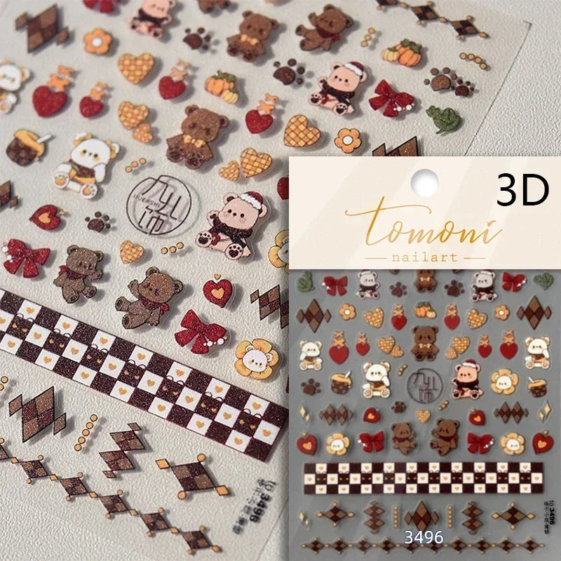 Cookies Chocolate Love Heart Flower Bowknot Rabbit Bunny Lace Bear Star Bouquet Rabbit Adhesive Nail Art Sticker Manicure Decal (ONLINE ORDER ONLY)
