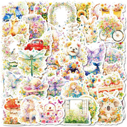 10/50Pcs Retro Flower World Stickers Graffiti Decals for Kids Scrapbooking Notebook Travel Luggage Bike Phone Aesthetic Sticker (Online Order Only)