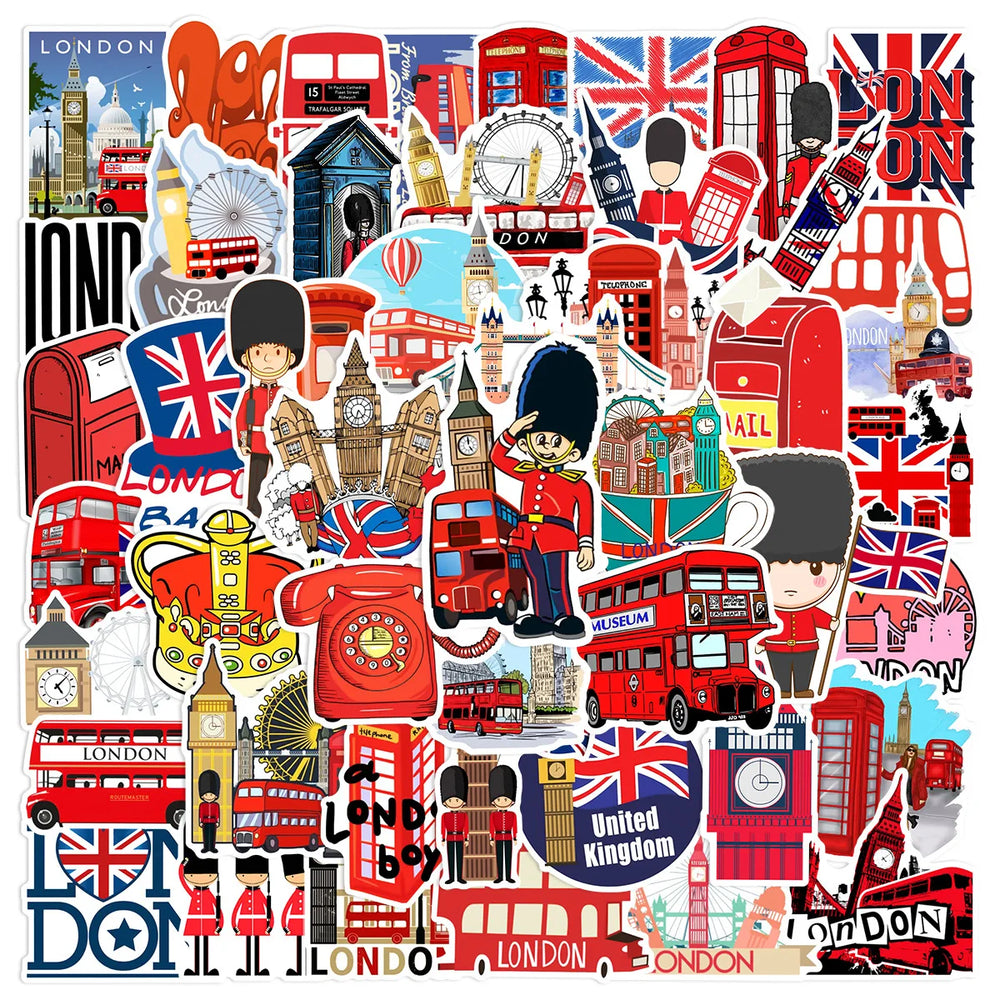 50pcs London Graffiti Stickers for Helmet, Wall, Desktop Decoration (Online Order Only)