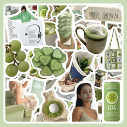 10/30/60PCS Aesthetic Green Stickers Cute Ins Style Simple Decals For Phone Scrapbook Suitcase Phone Laptop Fridge Cartoon Toys (ONLINE ORDER ONLY)
