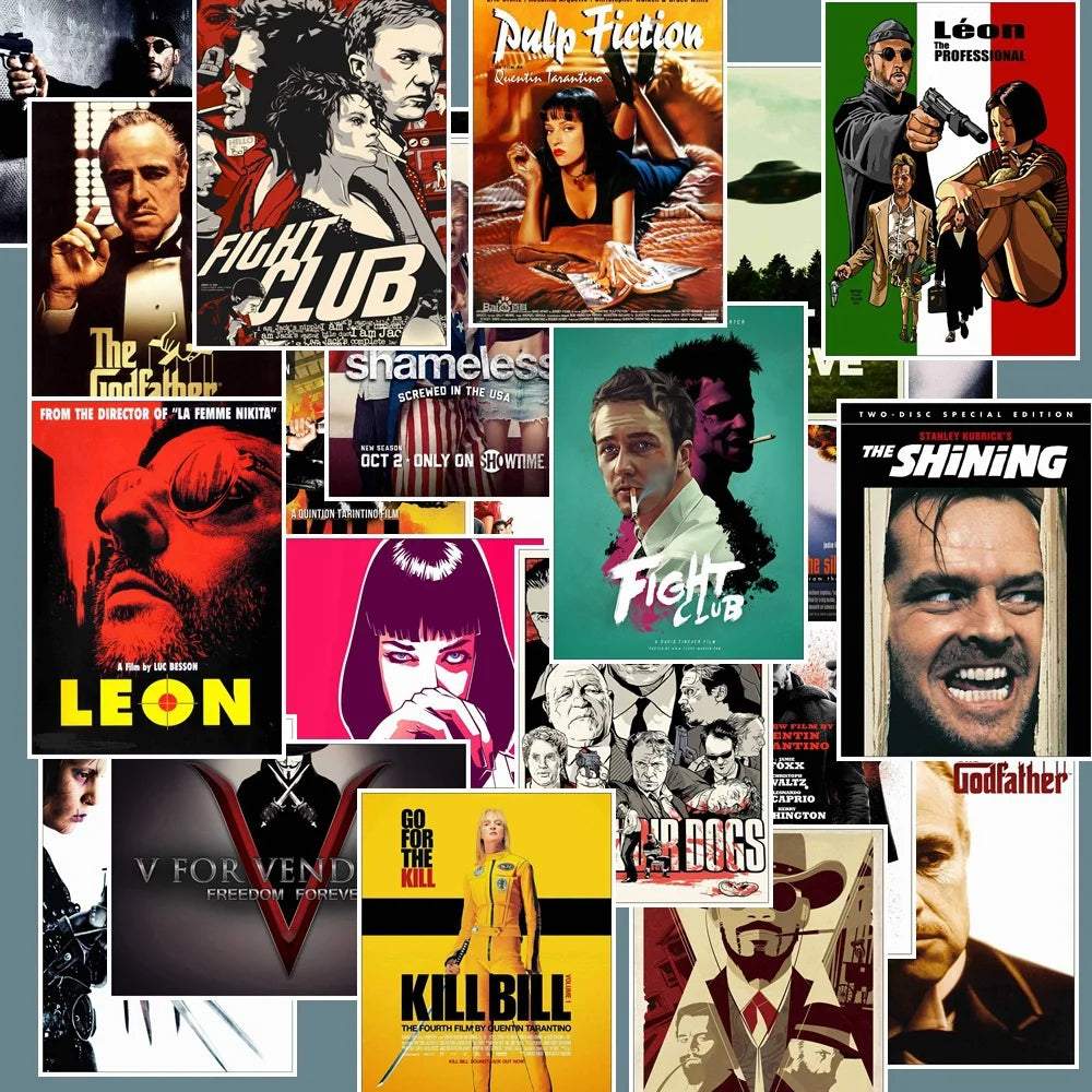 25PCS Classic Movie Poster Stickers: Pulp Fiction, Godfather Retro Decals for Laptop, Scrapbook, Luggage, Phone (Online Order Only)