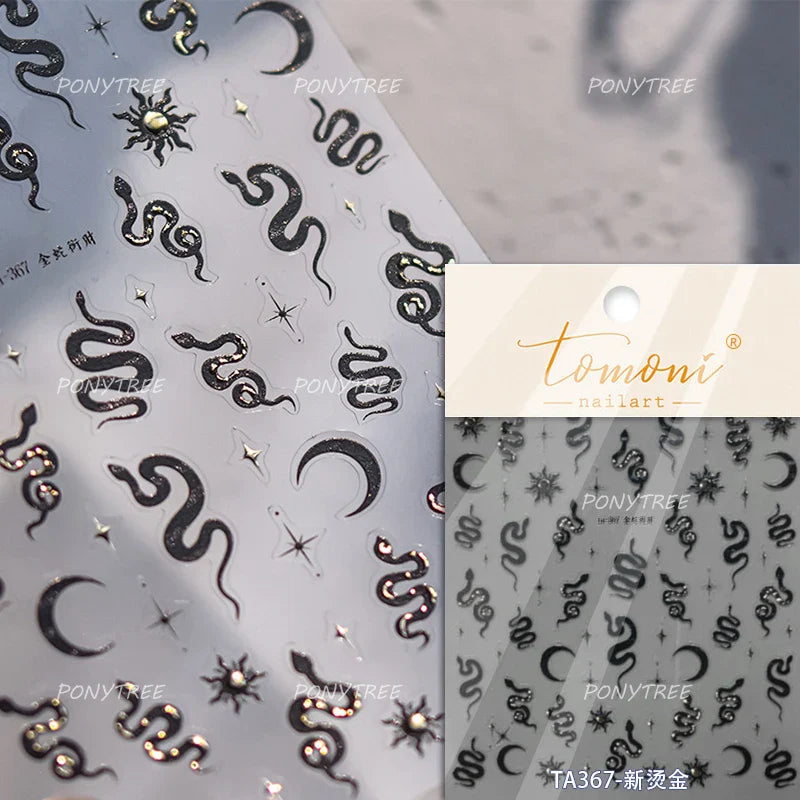 Chic Purple Serpent Flower Winding Snake Elements Shiny Dreamy Animals Self Adhesive Nail Art Sticker Embossment Manicure Decals (ONLINE ORDER ONLY)