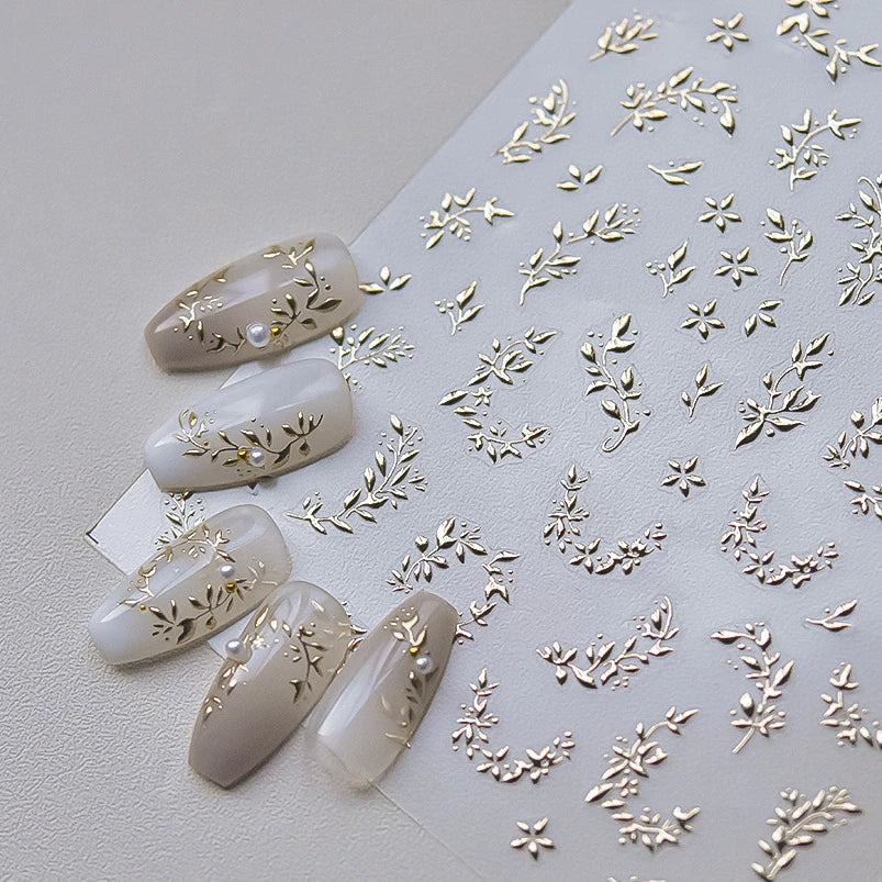 Hot Stamping Silver Rose Gold Tender Leaf Branches Flower Slash Leaves Maple Leaves Ginkgo Plant Flower Nail Art Stickers Decals (ONLINE ORDER ONLY)