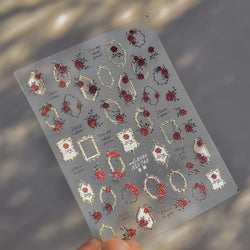 Metal Effect Rose Flower Pattern Totem Photo Frame Self Adhesive Nail Art Sticker Romantic Chic Wreath Rhinestone Manicure Decal (Online Order Only)