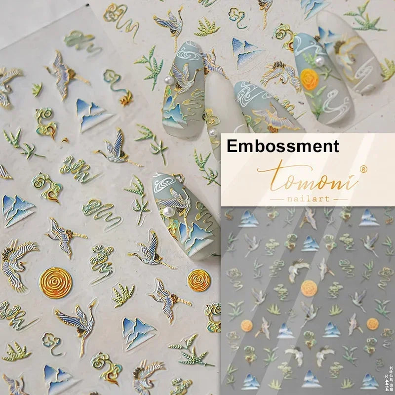 Charming Blue Sparrow Feather Rhinestone Wings Peacock Sparrow Dreamy Jelly Stars Self Adhesive Nail Art Stickers Manicure Decal (ONLINE ORDER ONLY)