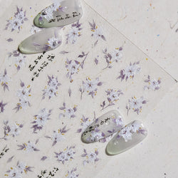 Trumpet Creeper White Flower Purple Leaves Antique Special Characters 5D Soft Relief Adhesive Nail Art Stickers Manicure Decals (ONLINE ORDER ONLY)