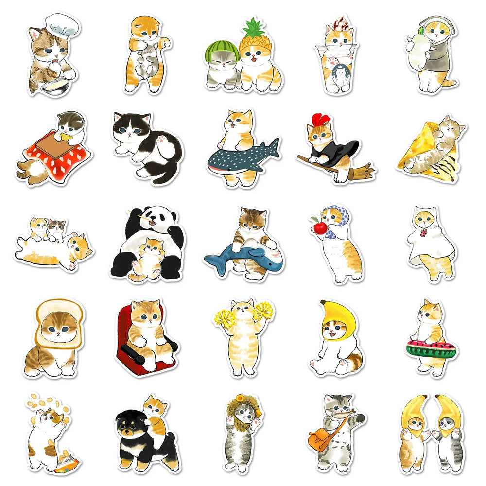 10/30/50/100PCS Cute Cat Stickers Hand Painted Cartoon Animal Decals Kids Toys Laptop Phone Guitar Decoration Graffiti Sticker (ONLINE ORDER ONLY)