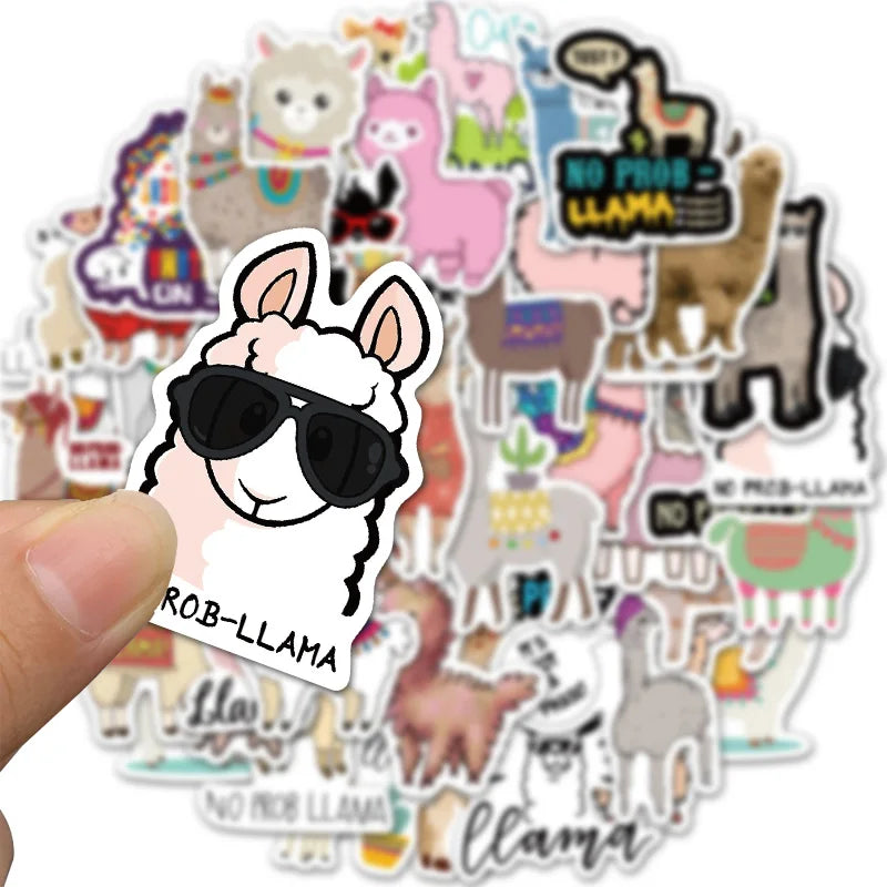 50PCS Cute Llama Alpaca Animal Stickers for Kids Skateboard Bike Waterproof (Online Order Only)