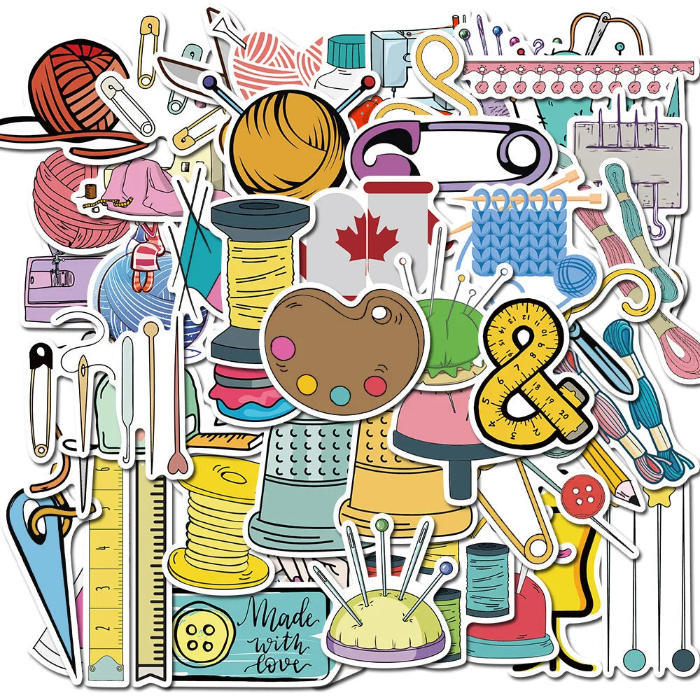 50pcs Cartoon Sewing Machine Graffiti Stickers for Helmet, Wall, DIY Decoration (ONLINE ORDER ONLY)
