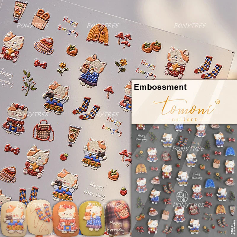 Cat Kitten Star Tree Bell Angel Bowknot Snowman Envelope Pinecone Bone Adhesive Nail Art Stickers Cup Rhinestone Manicure Decals (ONLINE ORDER ONLY)