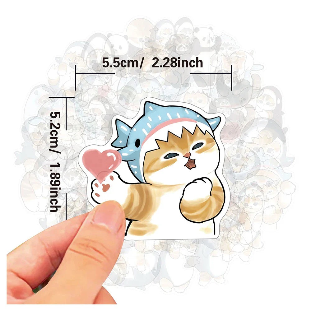 Cartoon Shark Cat Stickers for Notebook, Phone, Fridge, Laptop, Bike, Suitcase, Car, Kids - 10/30/50PCS (ONLINE ORDER ONLY)