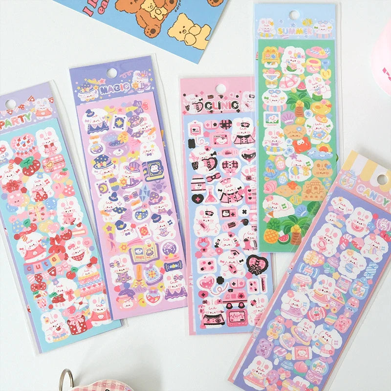 5Pcs Korean ins Cute Dog Rabbit Decorative Stickers Hand Account Idol Card DIY Material Scrapbooking Sticker Kawaii Stationery (ONLINE ORDER ONLY)