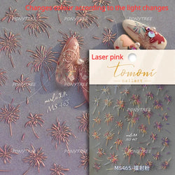 Colorful Fireworks Burst Hot Stamping Process Laser Pink Bright Romantic Self Adhesive Nail Art Stickers Chic Manicure Decals (ONLINE ORDER ONLY)