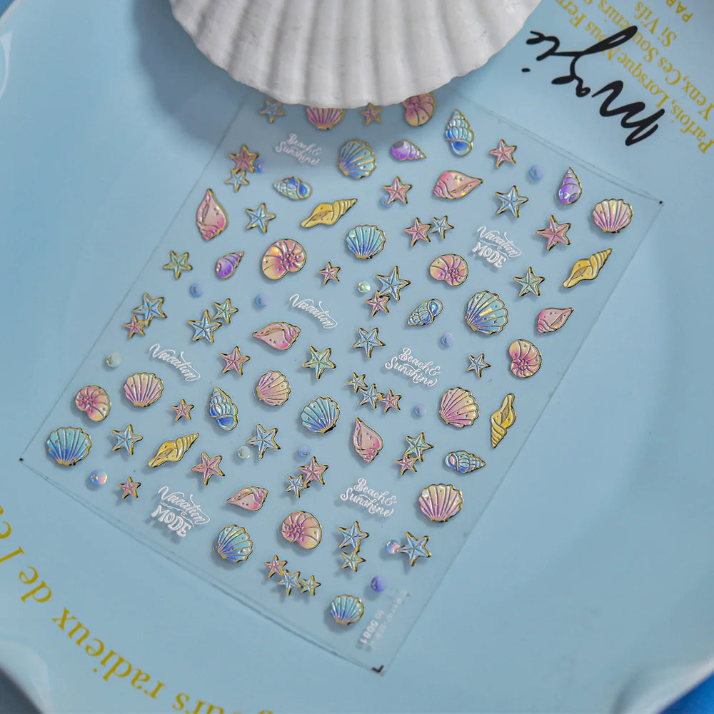 Beach Colourful Conch Dolphin Shell Starfish Jellyfish Star Summer Sea Wave Vacation Mode Water Bubble Nail Art Stickers Decals (Online Order Only)