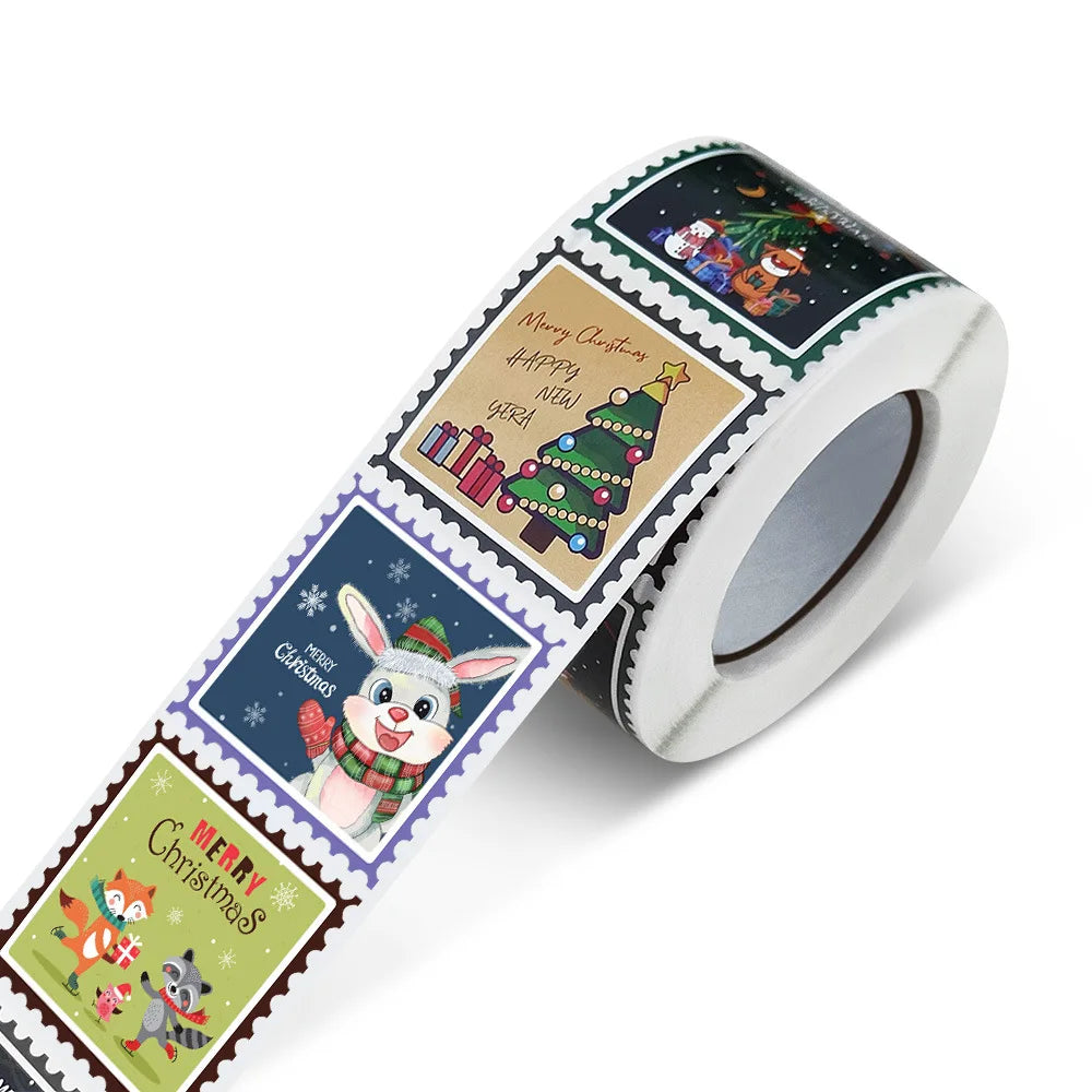 50-500Pcs Merry Christmas Stickers 3.8cm Square Christmas Tree Holiday Adhesive Labels for Cards Present Envelopes Seal Box Bag (ONLINE ORDER ONLY)