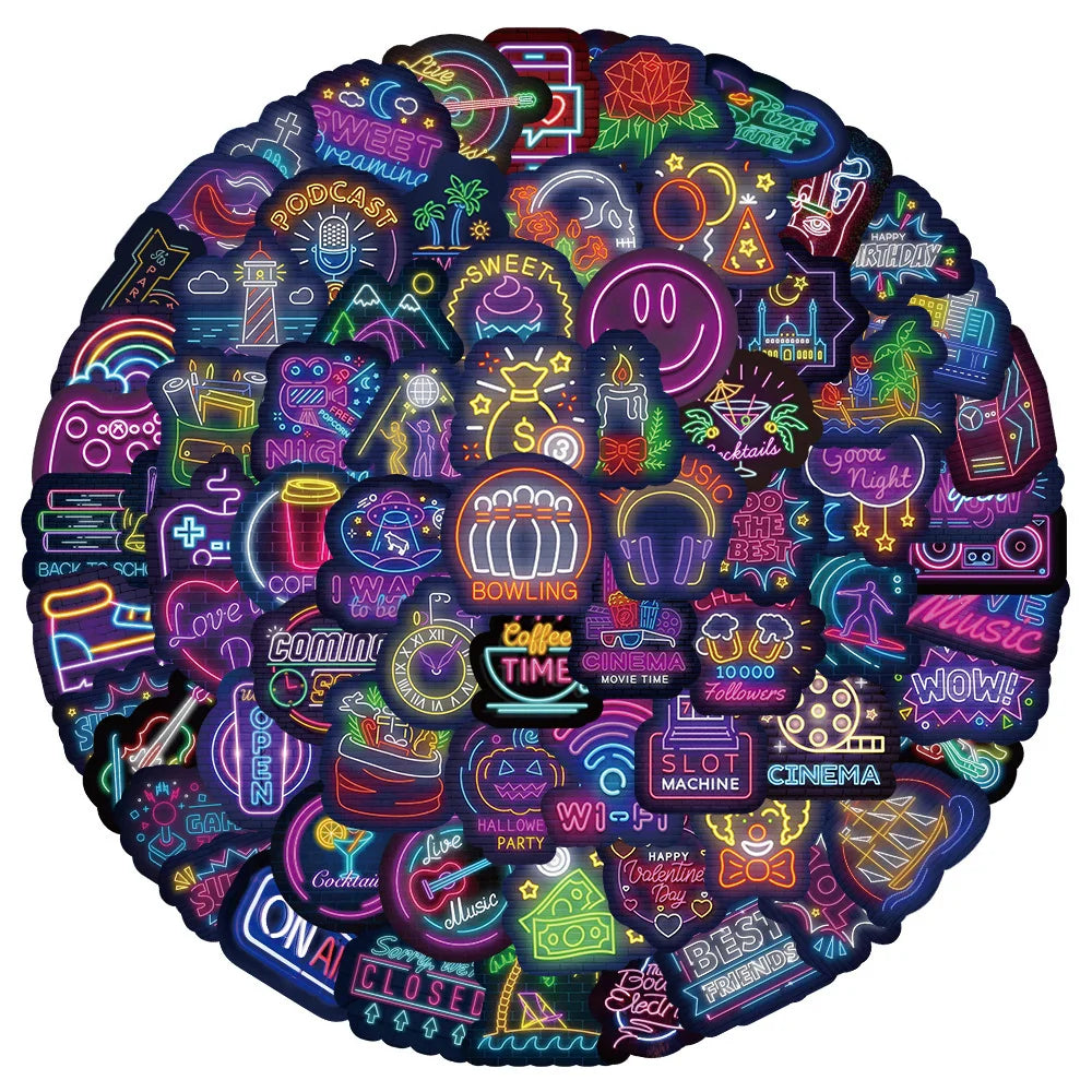 10/30/50/100pcs Cute Neon Light Cartoon Graffiti Stickers Laptop Scrapbook Luggage Car Phone Bike Decoration Sticker Kids Toys (Online Order Only)