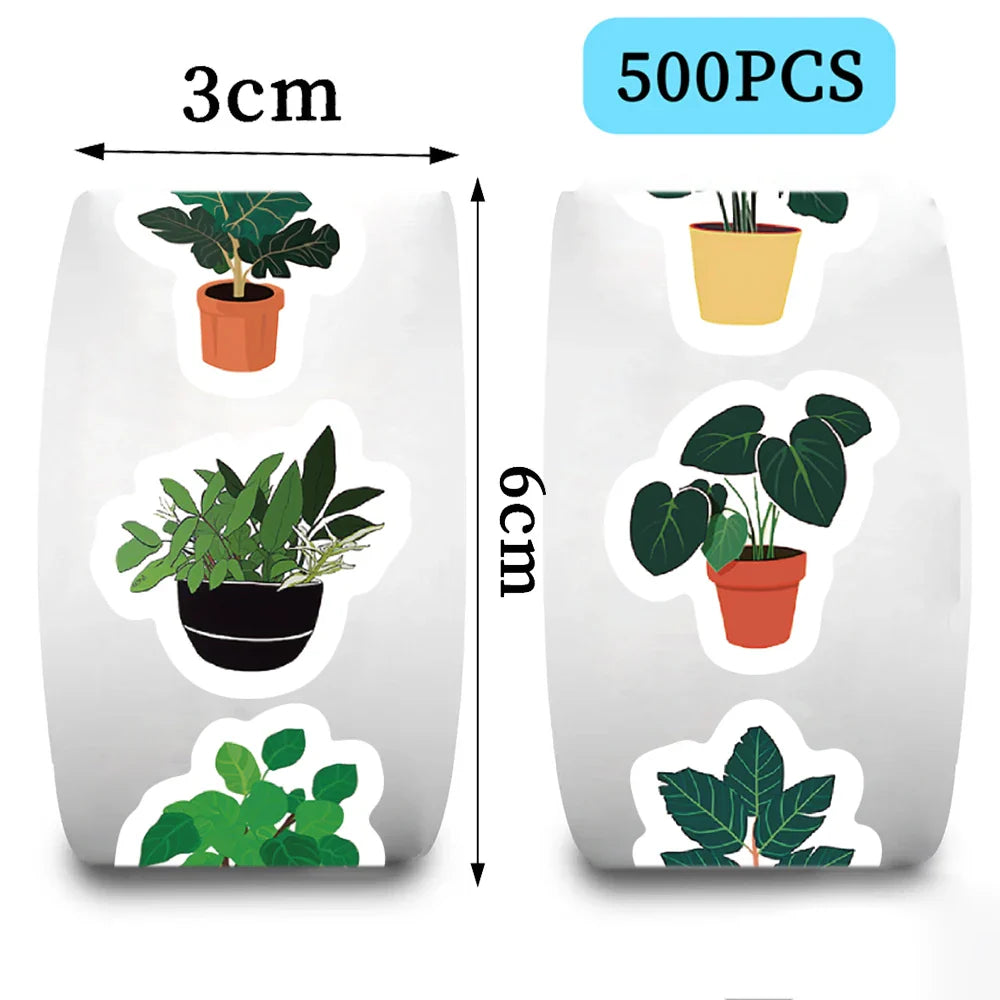 500 PCS/roll Cartoon Green Plants Stickers Cute Style For Laptop Car Hand Curtain Decoration Sealing Stickers (ONLINE ORDER ONLY)
