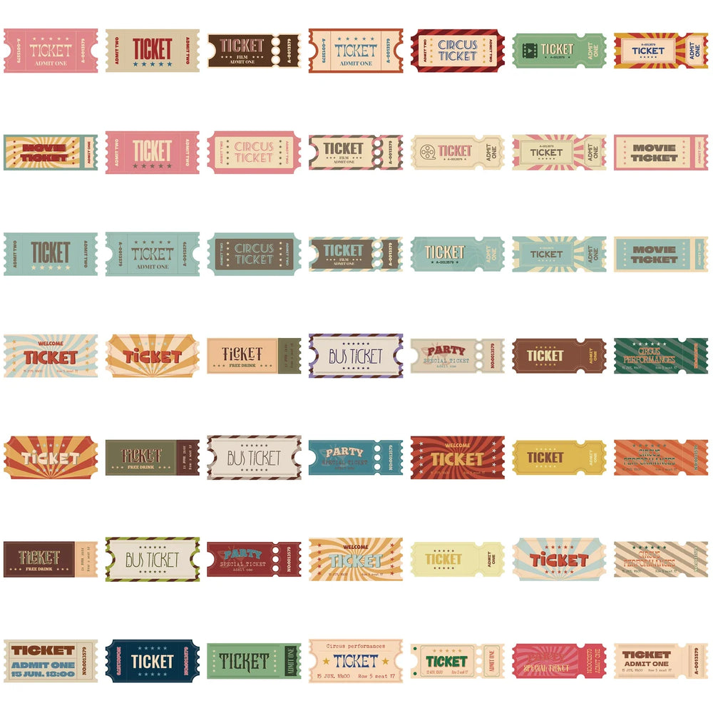50pcs Vintage Ticket Stubs Stickers Seals for Water Bottles Laptops Skateboards Waterproof Durable Sticker for Teens and Adults (ONLINE ORDER ONLY)