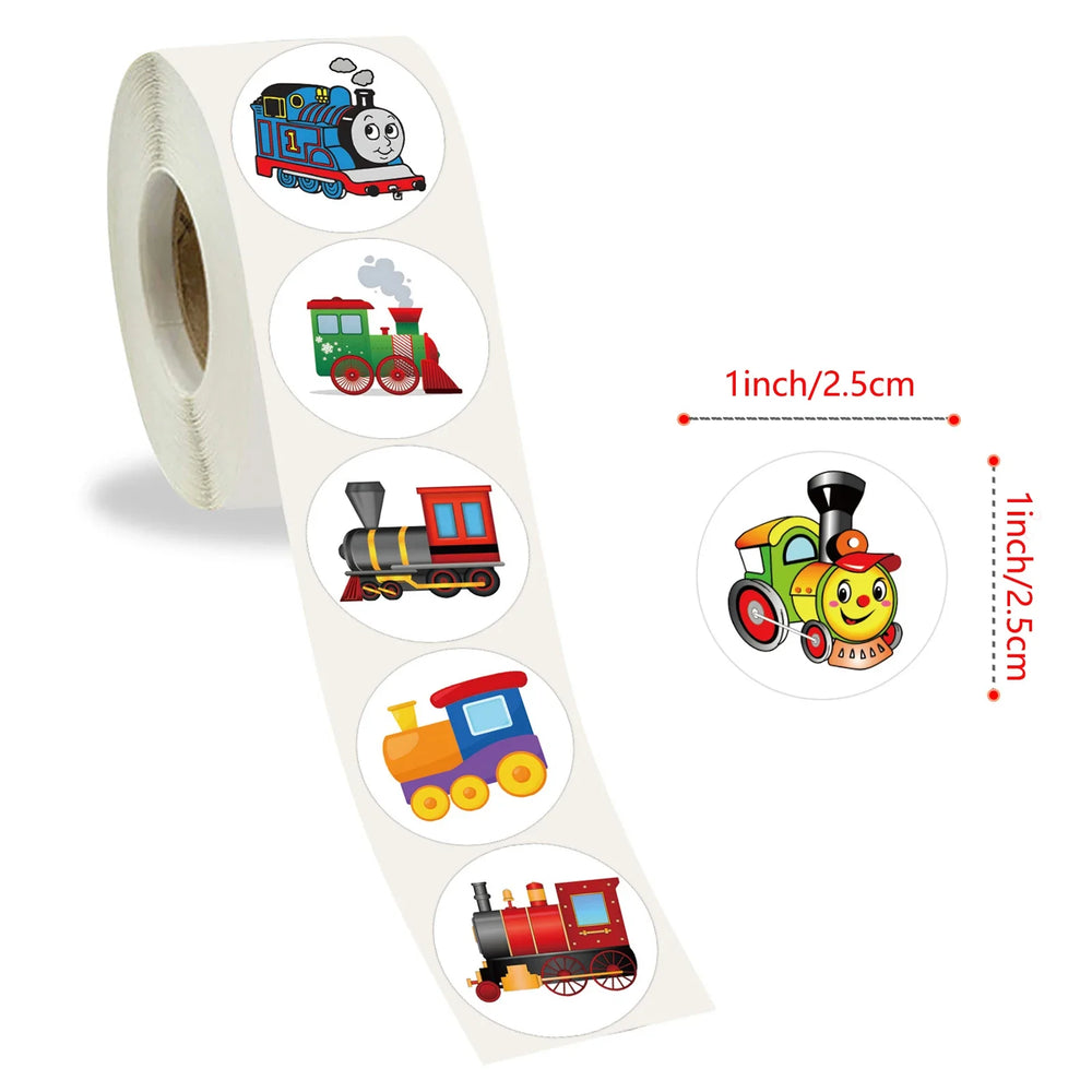 100-500pcs Kids Stickers Train Birthday Party Sticker Traffic Round Reward Sticker For Boys Girls Gift Label Stationery (Online Order Only)