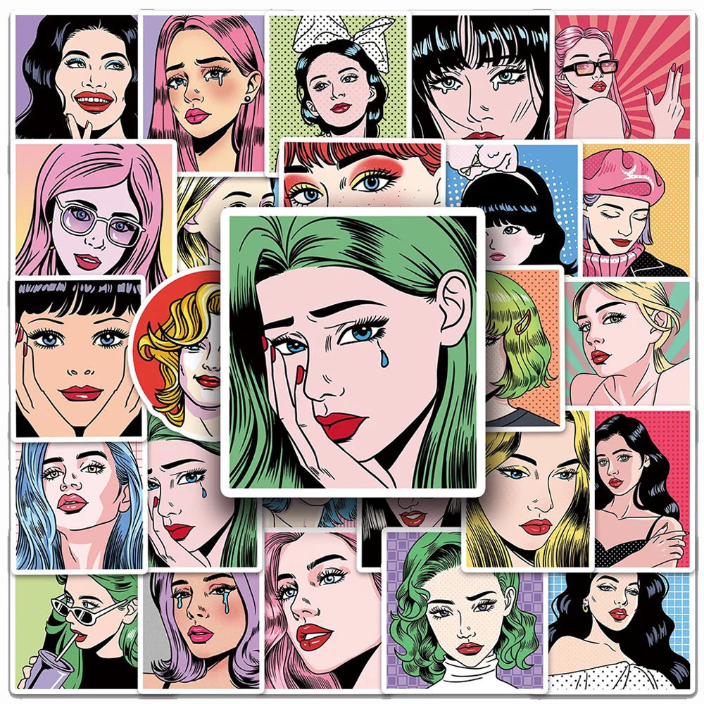 10/30/50pcs Retro Pop Style Girl Anime Stickers Decals Laptop Motorcycle Skateboard Car Phone Guitar Decoration Sticker Kids Toy (ONLINE ORDER ONLY)