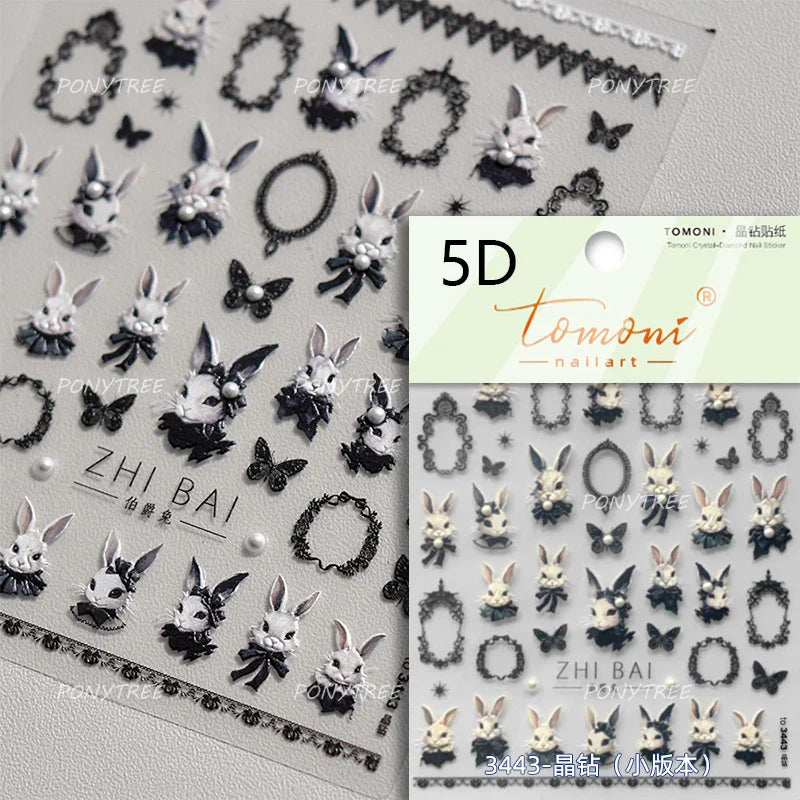 Rabbit Bunny Moon Flower Lantern Peach Blossom Star Bowknot Self Adhesive Nail Art Stickers Rhinestone Delicate Manicure Decals (ONLINE ORDER ONLY)