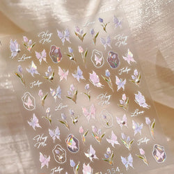 Tulips Flower Letter Bowknot Butterfly Irregular Lines Pearl Tender 5D Adhesive Nail Art Stickers Manicure Decals Stick on Nail (ONLINE ORDER ONLY)