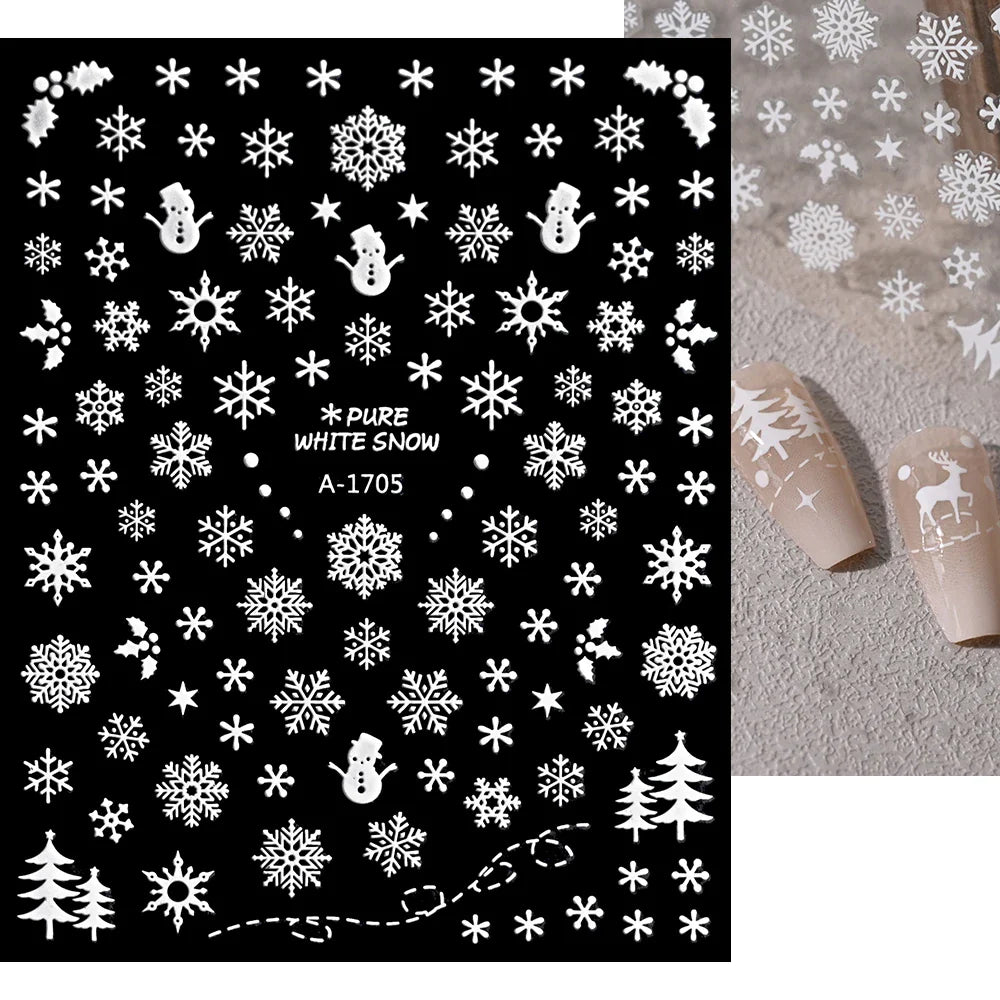 3D Gold Glitter Snowflake Nail Sticker Winter Reflective Elk Star Balloon Christmas Tree Foil Xmas New Year Decal Tips Decoratio (ONLINE ORDER ONLY)