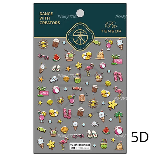 Summer Beach Bikini Watermelon Strawberry Ice Cream Soda Coconut Tree Fan Juice Crab Nail Art Decoration Stickers Manicure Decal (ONLINE ORDER ONLY)