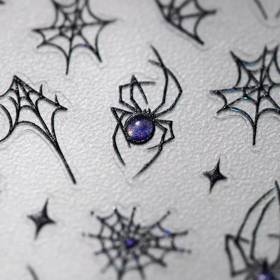 Cat Eye Shiny Blue Purple Spider Cross Love Heart Star Snake Web Jelly Thrilling Nail Art Stickers Manicure Decals Halloween (ONLINE ORDER ONLY)