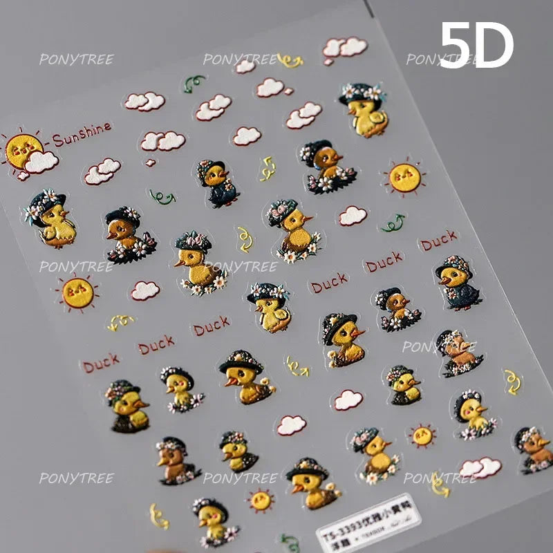 Cute Duck Pear Bowknot Mini Flower Duckling Line Bow Photo Frame Seal Stamp Figure Self Adhesive Nail Art Sticker Manicure Decal (ONLINE ORDER ONLY)