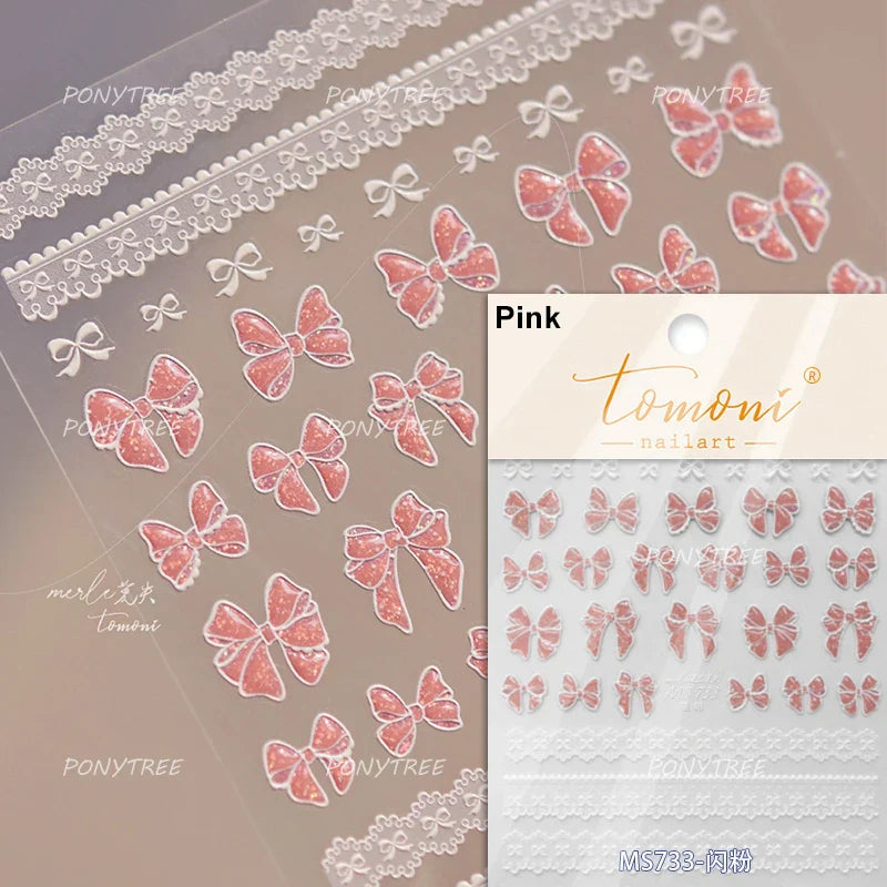French Romantic Lace Flower Fabric Art Pearl Pendant Portrait Bowknot Textile Printing Delicate Nail Art Stickers Manicure Decal (ONLINE ORDER ONLY)