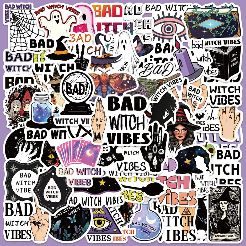 50pcs Cartoon Witch Graffiti Stickers for Helmet, Wall, DIY Decoration Wholesale (Online Order Only)