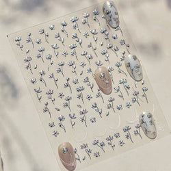 Mini Three Leaf Flower Magnolia Lotus Flower Stem Gradual Petal Line Arc Metal Sillver Delicate Nail Art Stickers Manicure Decal (Online Order Only)