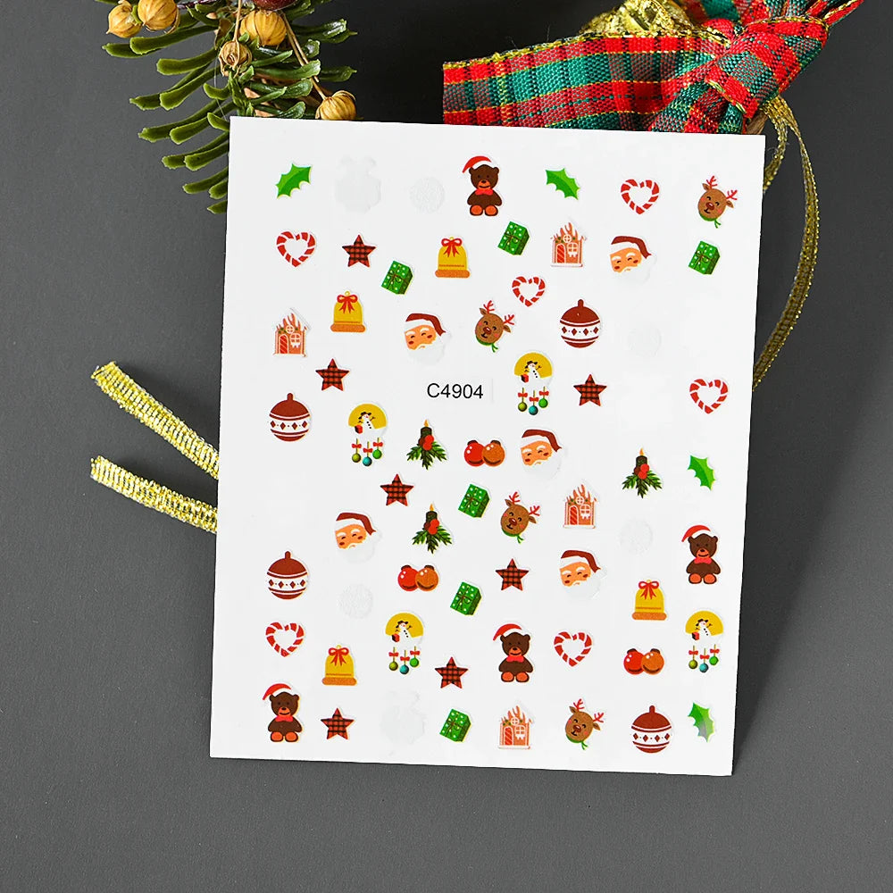 Christmas Greenery Nail Stickers Xmas Holly Animal Penguin Candy Winter Sliders Decor 2024 Holiday Decals Manicure Tips Foils *& (ONLINE ORDER ONLY)
