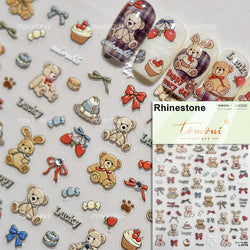 Cute Pet Creamy Rabbit Bear Dog Ribbon Bowknot Lamb Red Painted Heartbeat Flowers Adhesive Nail Art Stickers 3D Manicure Decals (Online Order Only)