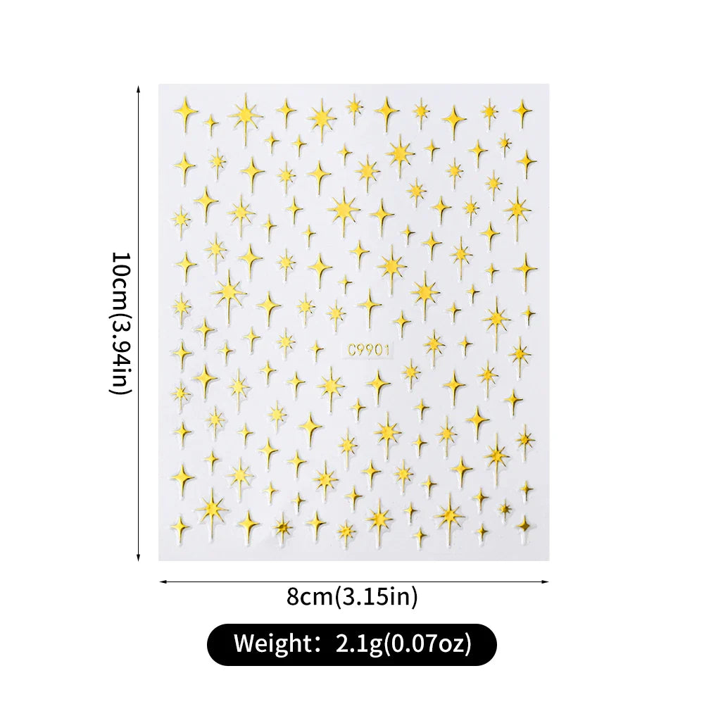 6Pcs 3D Silvery Star Nail Sticker Y2K Nail Design Gold Bronzing Slider Chrome Effect Nail Decoration Nail Design Manicure Tips * (ONLINE ORDER ONLY)