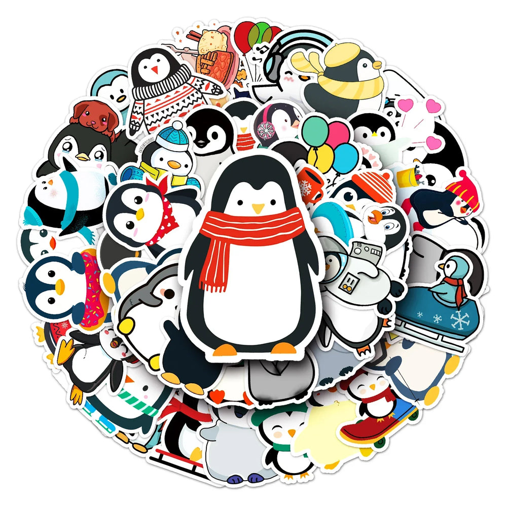 50Pcs Penguin Cartoon Waterproof Vinyl Stickers for Skateboard Snowboard (ONLINE ORDER ONLY)