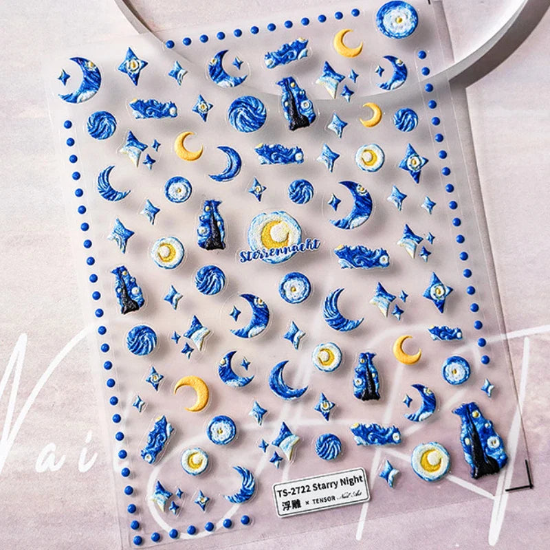 Starlit Sky Star Moon Oil Painting Colour Abstract Planet High Saturation Self Adhesive Nail Art Stickers Dreamy Manicure Decals (ONLINE ORDER ONLY)