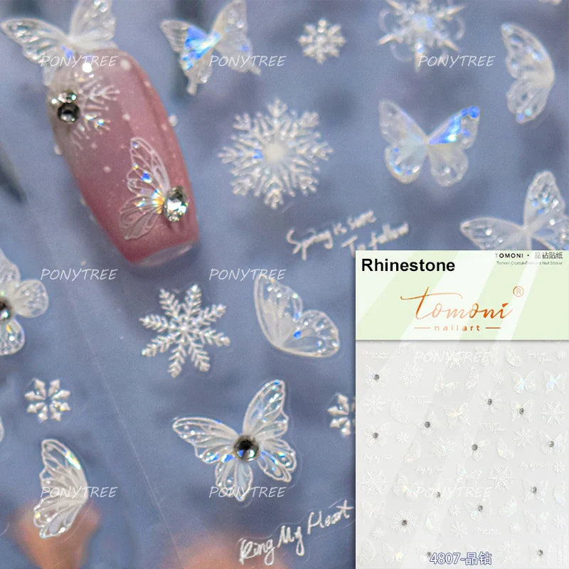 Colourful Butterfly Delicate Anmials Adhesive Nail Art Stickers Dreamy Winter Snowflake Rhinestone Manicure Decals Nail Supplies (ONLINE ORDER ONLY)