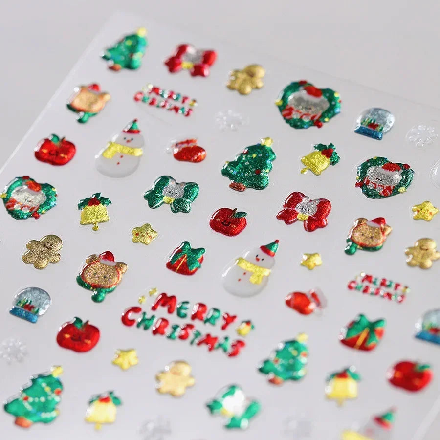 Snowman Apple Stars Gift Bell Snowflake Christmas Tree 3D Jelly Self Adhesive Nail Art Stickers Santa Claus Xmas Manicure Decals (ONLINE ORDER ONLY)