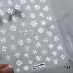 Hot Stamping Romantic White Gold Snowflakes Hexagon Winter 3D Self Adhesive Nail Art Stickers Shiny Rhinestone Manicure Decals (Online Order Only)