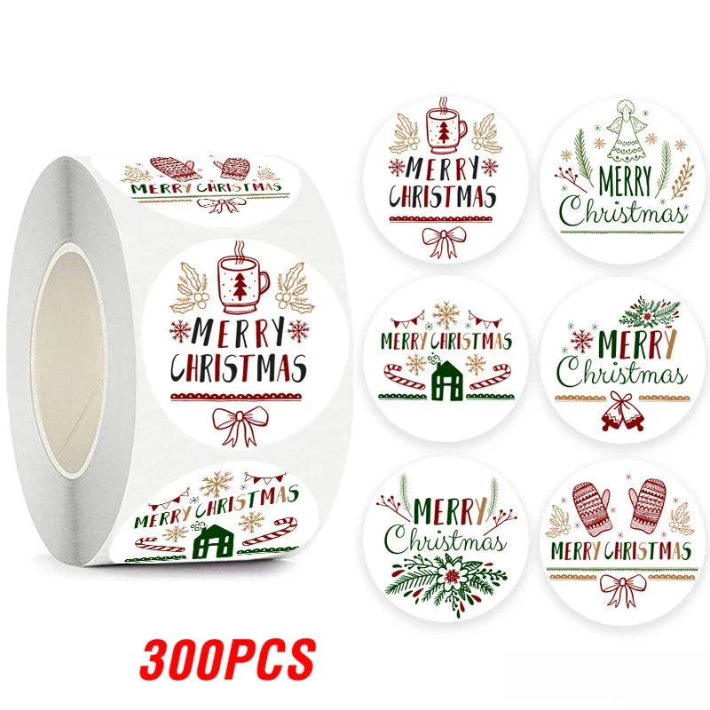 100-500pcs Merry Christmas Gift Decorative Stickers Round Thank You Labels Handmade Candy Biscuits Package Christmas Sticker (ONLINE ORDER ONLY)