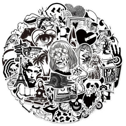 50pcs Graffiti Black and White Art Styling Stickers Laptop Luggage Phone Case Guitar Fridge Car Motorcycle Cool Ins Decals (Online Order Only)