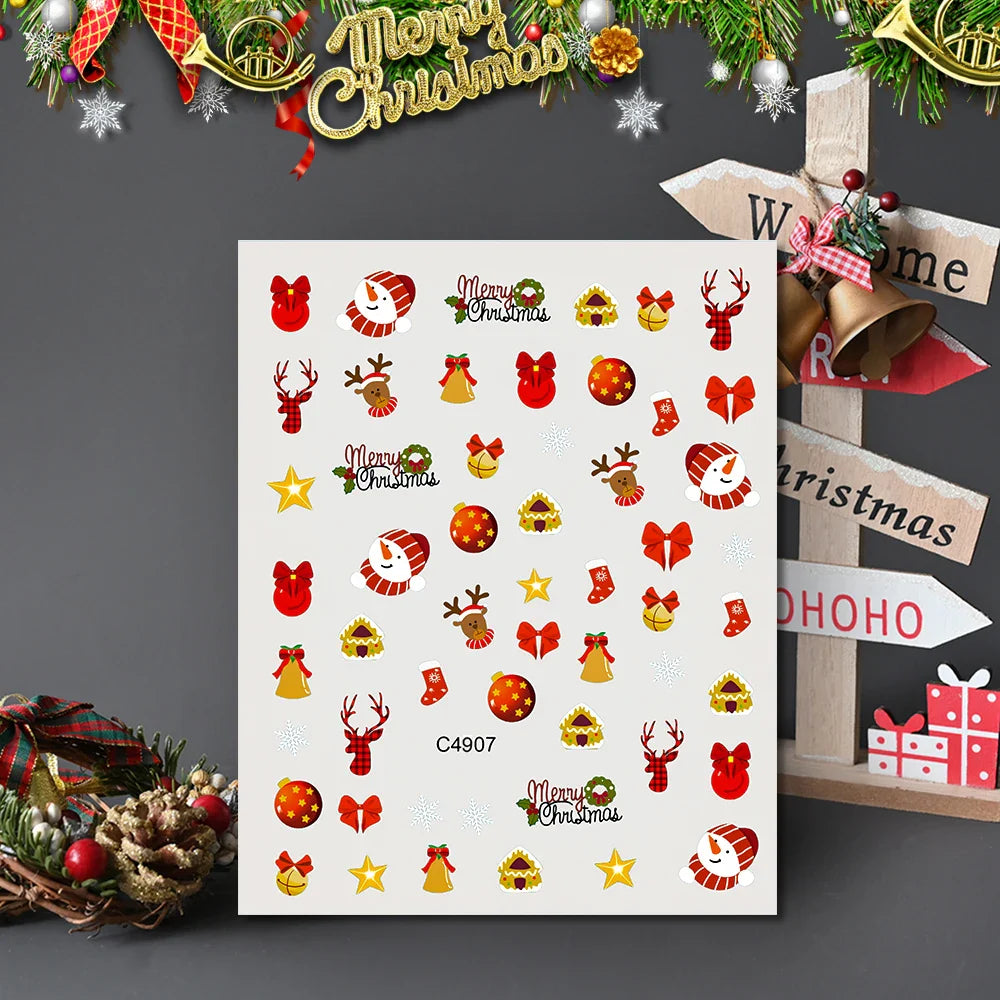 Christmas Greenery Nail Stickers Xmas Holly Animal Penguin Candy Winter Sliders Decor 2024 Holiday Decals Manicure Tips Foils *& (ONLINE ORDER ONLY)