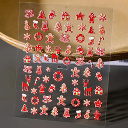5D Embossed Gingerbread Man Nail Art Sticker Cute Christmas Winter Santa Claus Snowflake Elk Engraved Slider Manicure Decoration (ONLINE ORDER ONLY)